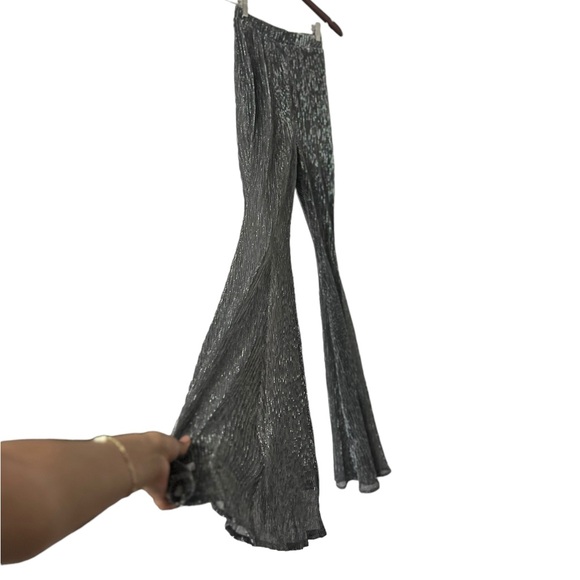 HOUSE OF CB Alexandra Lurex Silver Wide Leg Pants Trousers - Picture 5 of 10